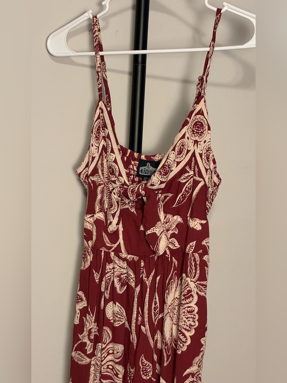 New! Angie Red Boho Floral Print Sleeveless Jumpsuit Wide Leg Adj Straps Small - Picture 2 of 5